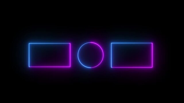 streaming neon text frame animation. Neon glowing blue and pink color square rectangle picture frame icon animation .Motion graphics of concept