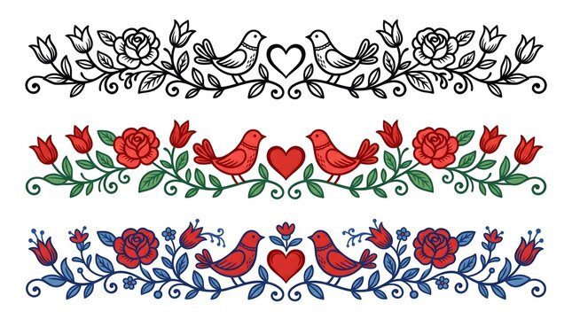 Romantic Birds & Roses Border Designs for Valentine's Day Cards, Wedding Invitations, Love Crafts, Digital Scrapbooking