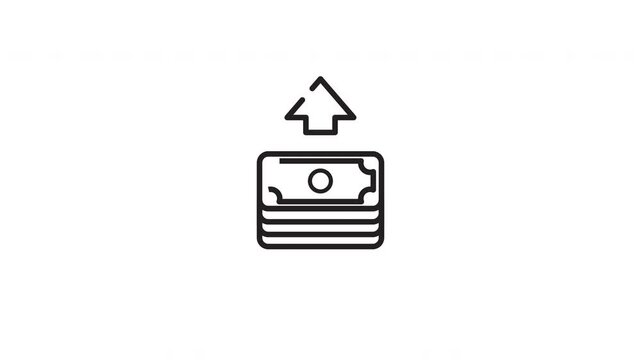 Black white line drawing of stack paper currency with an upward pointing arrow, suitable for financial presentations and educational materials.