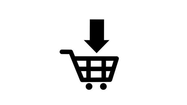 shopping cart icon inside red location pin on white background minimalist graphic illustration