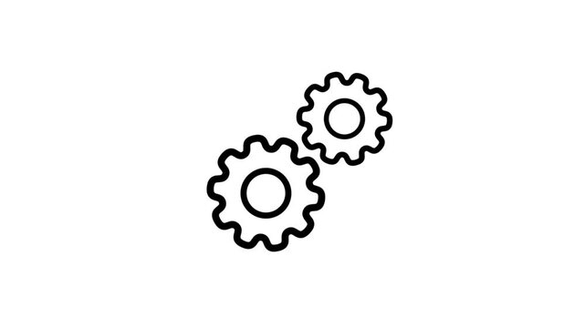 gears, Engineering, development and innovation icon in outline design. gears spinning. Gears rotating animation. White color gear icon .abstract black background