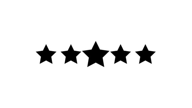 5 star rating concept animation on the background, Rating stars icon animation, isolated on green background,Five golden stars rating animation on a Green & Black background