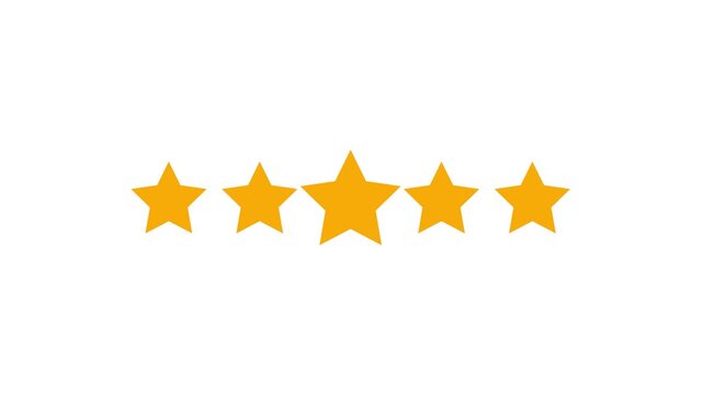 Rating Five Stars. Motion Graphics on white Background. giving customer review, satisfaction, level, customer service. Animated footage.