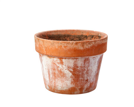 Terracotta flower pot with weathered texture and soil isolated on transparent background flowerpot plant planter terra cotta clay earthenware gardening horticulture