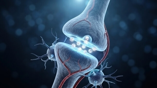 Synaptic junction communication between neurons in the brain with communication, scientific