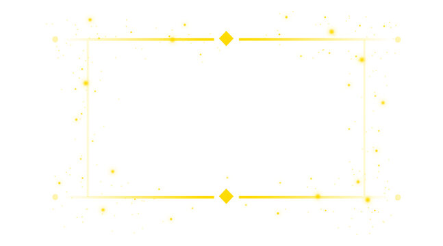 Luxury golden frame with glowing glitter particles and confetti for wedding card background design template