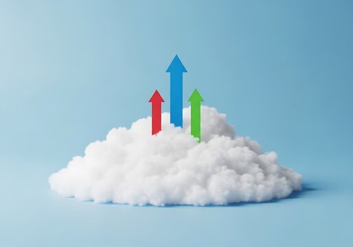 Upward arrows rising from cloud