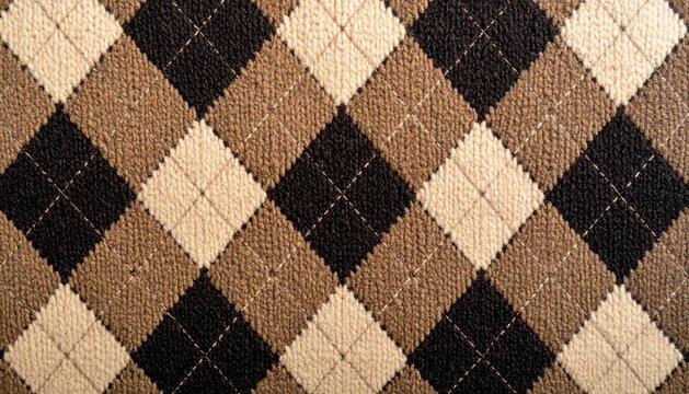 Close-up Argyle Knit Pattern Background with Brown and Beige Diamond Texture