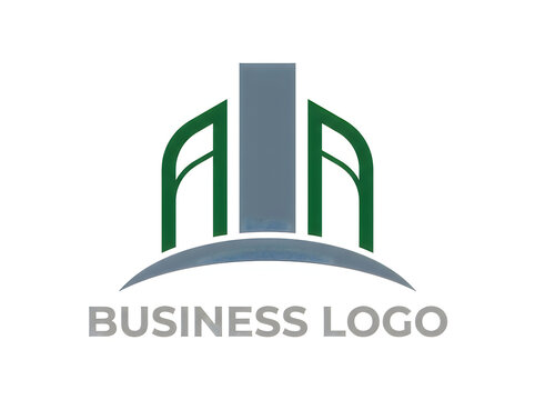 Abstract architectural logo design featuring stylized green pillars and a central grey column isolated on white background