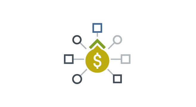 Central dollar money bag connected to various network nodes.