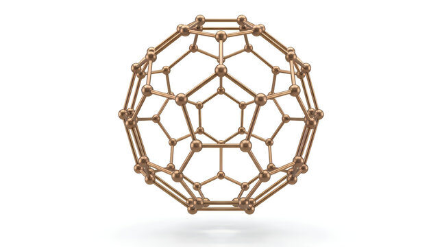 3d render of a c60 fullerene molecule, a buckminsterfullerene carbon allotrope structure isolated on white background