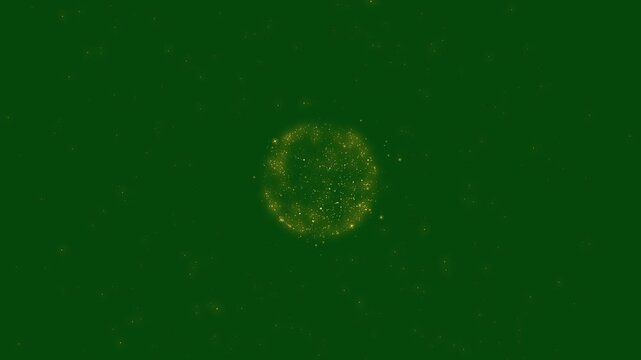 Circular reactive audio star beat sound spectrum display, wave animation with golden neon glowing, abstract digital equalizer ring, motion graphics seamless dark green screen background 4K video