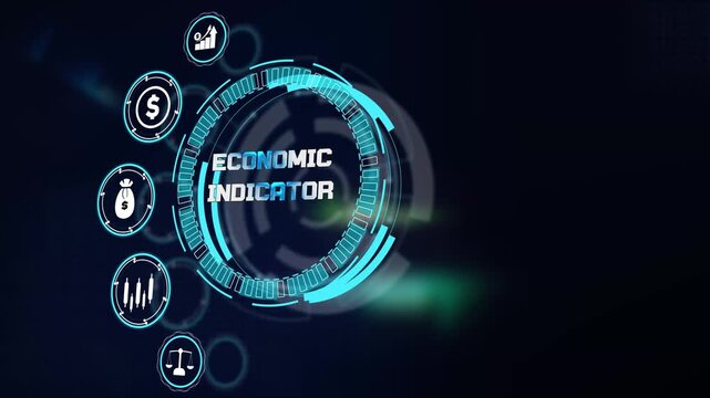 Tracking global economic indicator statistics on glowing cyan technological hud interface with interactive business graphs