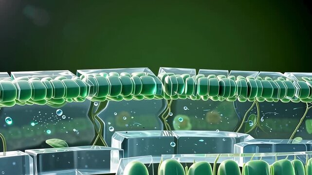 Close-Up Plant Cell Structure showcasing Rigid Cell Wall and Emerald Green Chloroplasts