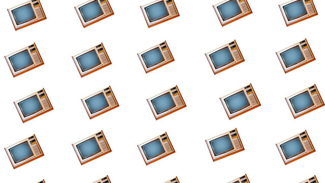 Vintage televisions repeating pattern with glitching screens, perfect for background or overlay, on a transparent background