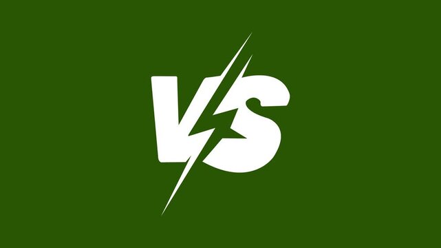 Versus vs logo with white letters separated by a lightning bolt separator on a dark green background, competition and battle concept motion graphic loop animation for video editing