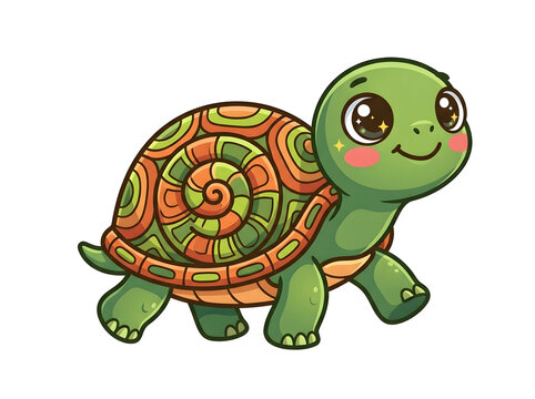 Cute Chibi Turtle Vector Illustration with Spiral Shell