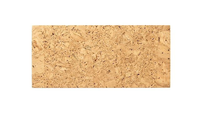 A rectangular piece of natural cork material with a textured surface isolated on a white background