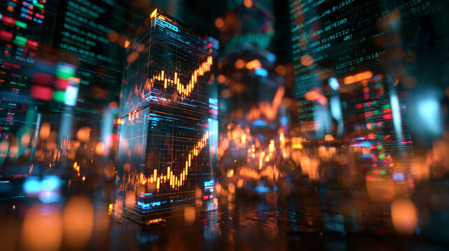 Financial Stock Market Chart with Futuristic Data Visualization