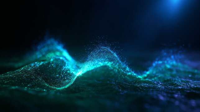 Abstract Glowing Digital Particle Wave Background