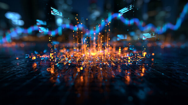 Abstract Digital Data Visualization and Financial Stock Market Chart