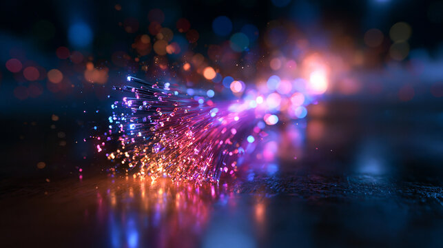 Glowing Fiber Optics Cable Transmitting High Speed Data