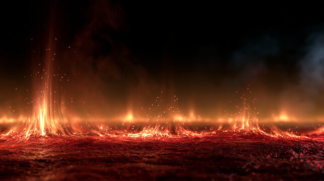 Fiery Ground Burning with Sparks Embers and Smoke