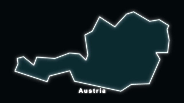 Austria map animation with glowing outline on black background