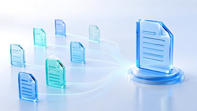 Seamless digital document transfer and centralized data management, illustrating efficient information flow across a secure network with cutting-edge technology.