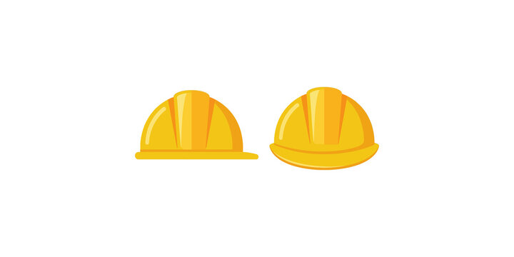 Two yellow construction hard hats side by side on transparent background.