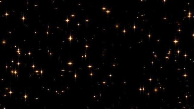 Gold glow sparkle particles bokeh flowing effect, animated sparkle glitter, twinkle sparkle stars effect on black background, holiday happy new year