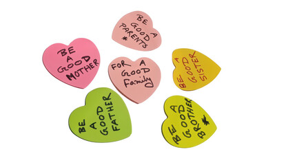 Colorful paper heart shapes with handwritten notes floating © Rejaul177441