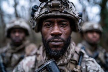 Fototapeta premium Serious Soldier in Tactical Gear Outdoor