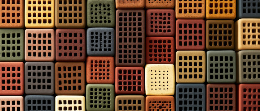 Colorful Perforated Modular Tiles Arranged in Geometric Architectural Grid