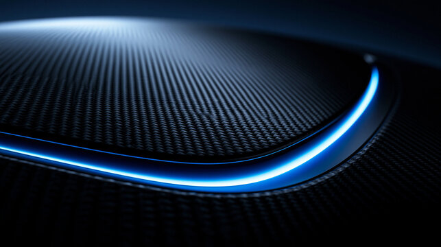 Futuristic Carbon Fiber Surface with Glowing Blue LED Strip