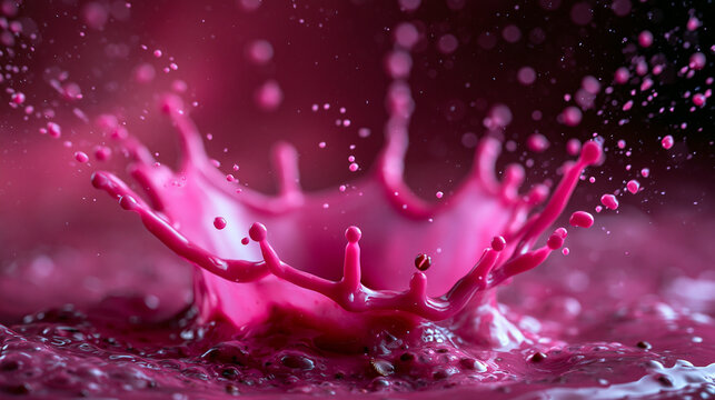 Pink Liquid Splash Crown Macro Shot with Droplets