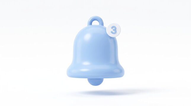 3d render of a blue notification bell icon isolated on white background
