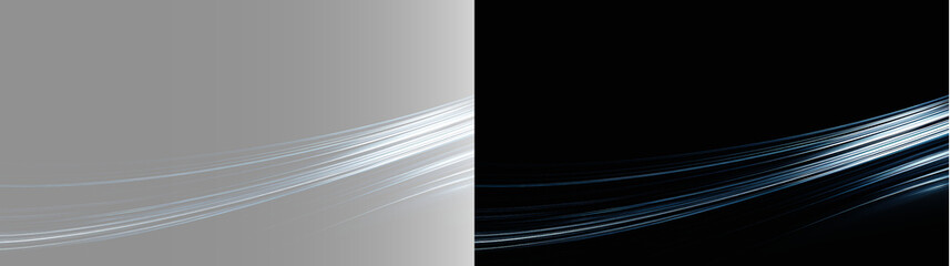 Abstract glowing silver blue orbital wave on transparent black background, futuristic light trace overlay. Minimalist steel blue horizon backdrop, modern space science presentation slide design PNG © Creative Lab