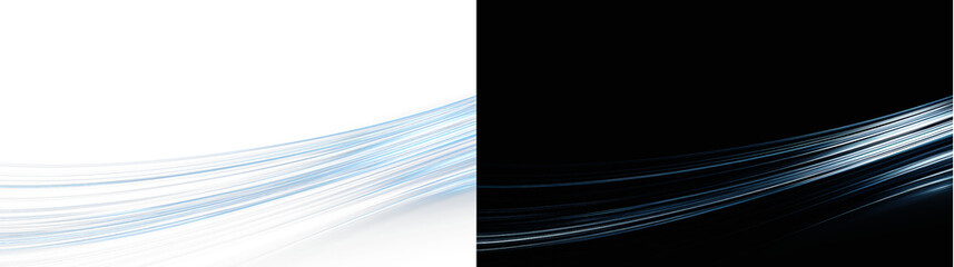 Abstract glowing silver blue orbital wave on white and black background, futuristic light trace overlay. Minimalist steel blue horizon backdrop, modern space science presentation slide design PNG © Creative Lab