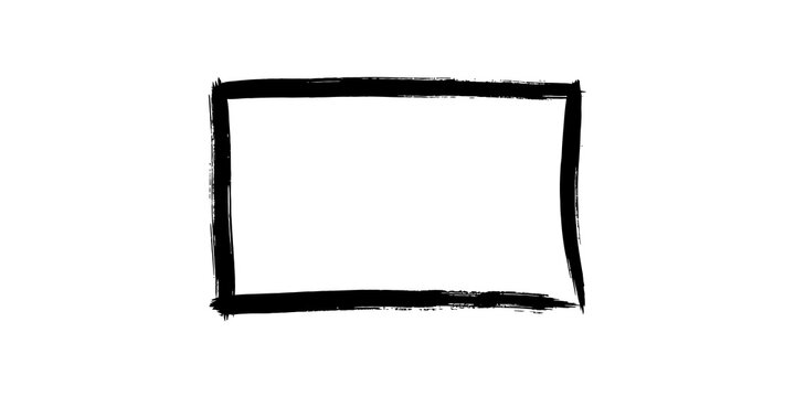 Hand-drawn black rectangle frame with brush stroke texture vector illustration on transparent background.