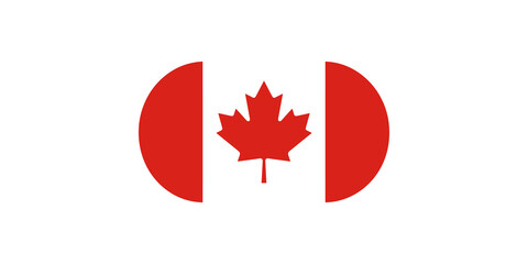 Fototapeta premium Canadian maple leaf icon between two red semi circles on transparent background.