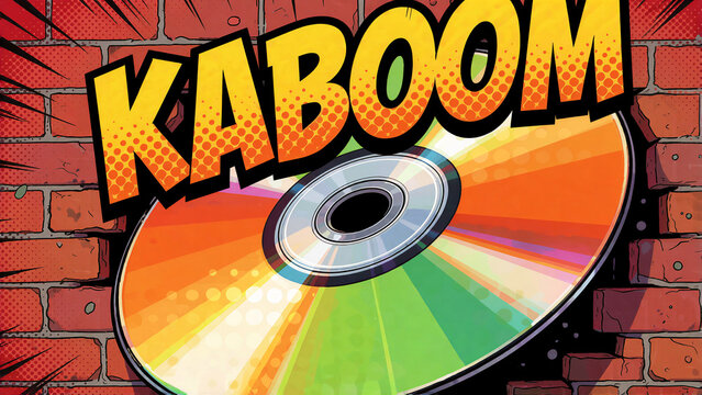 karaoke cd with kaboom comic book style pop art explosion background