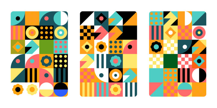 Colorful Geometric Pattern Design Set With Abstract Shapes And Vibrant Colors