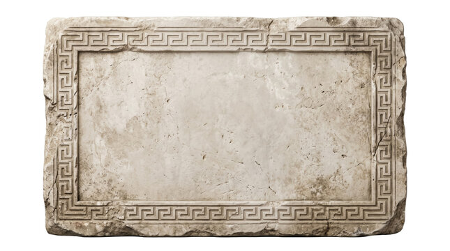 Ancient Greek stone plaque with engraved meander frame