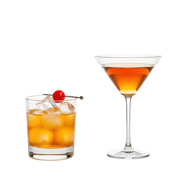 Two alcoholic drinks isolated on transparent background