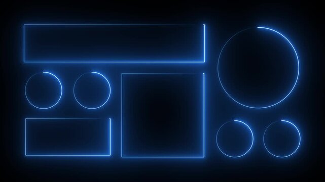 Neon Liquid glass effect smartphone icon interface isolated.Blue UI light frame square and circle banner with glow stroke.Control center widget for smartphone and web app,vector illustration.4k video