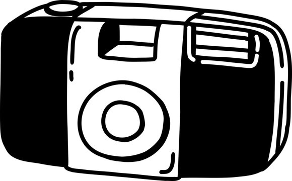 Hand Drawn Disposable Camera Icon, Doodle Sketch Illustration