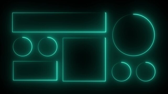 Neon Liquid glass effect smartphone icon interface isolated.Blue UI light frame square and circle banner with glow stroke.Control center widget for smartphone and web app,vector illustration.4k video