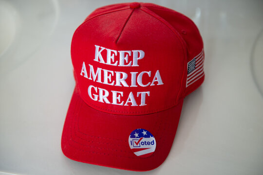 Keep America Great hat with I voted sticker