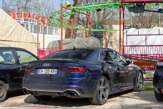 Nancy, France - March 22nd 2019 : View on a blue Audi RS5 Coup&eacute; parked on a parking lot.